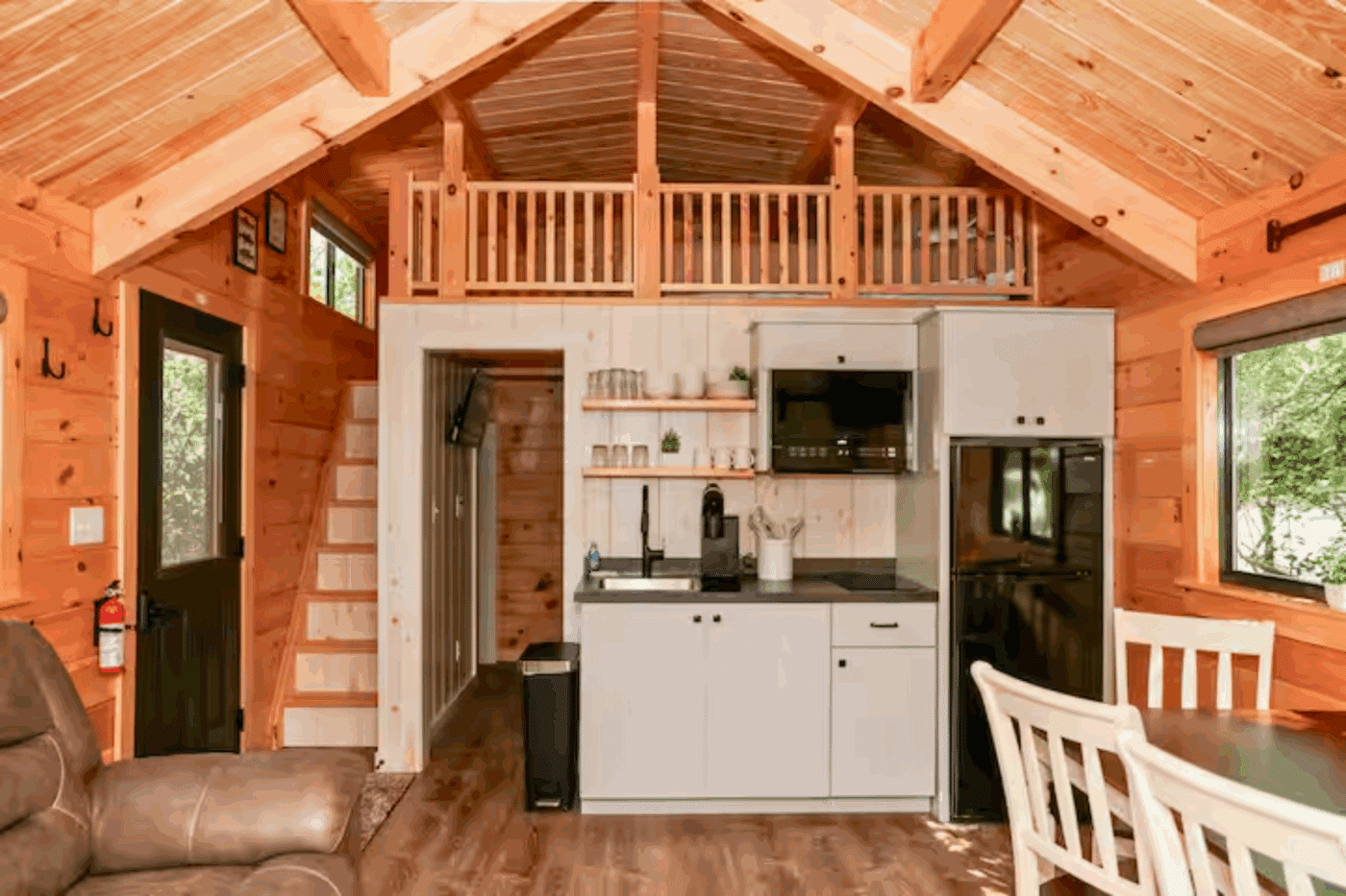 dining room of Pinecrest park model tiny home in James Creek Pa
