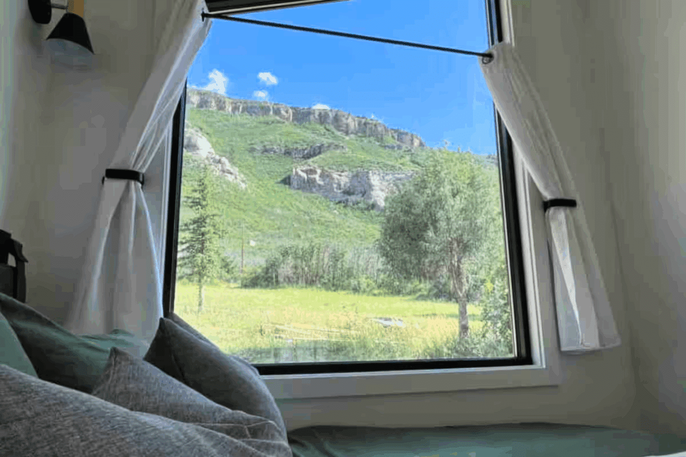 Bedroom in Zook cabins park model tiny home A frame in Durango CO