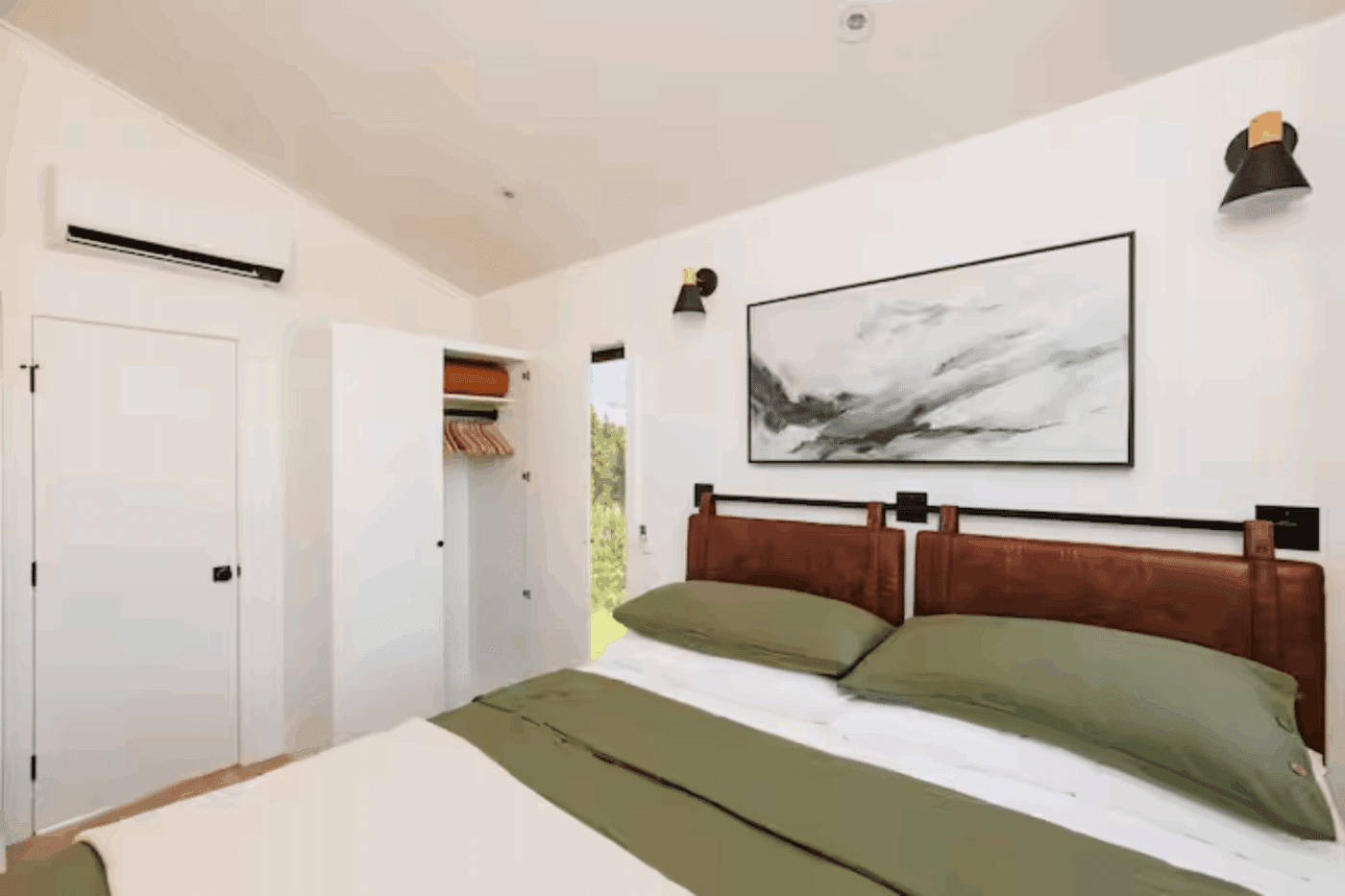 A Frame Park model tiny home bedroom in Durango CO built and designed by Psy Homes