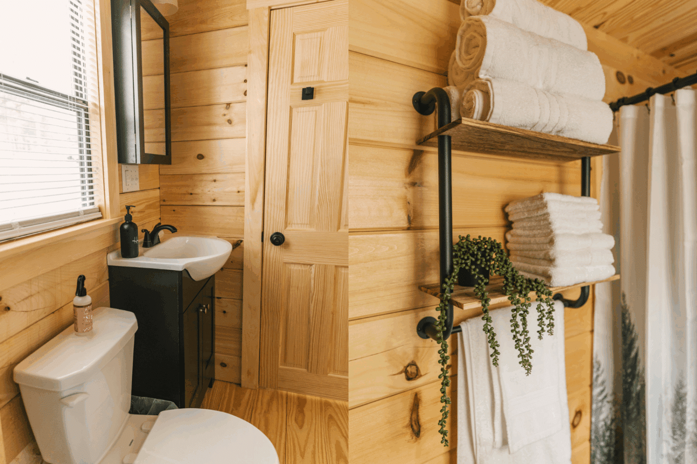 bathroom of pinecrest park model tiny home built and designed by Psy Homes