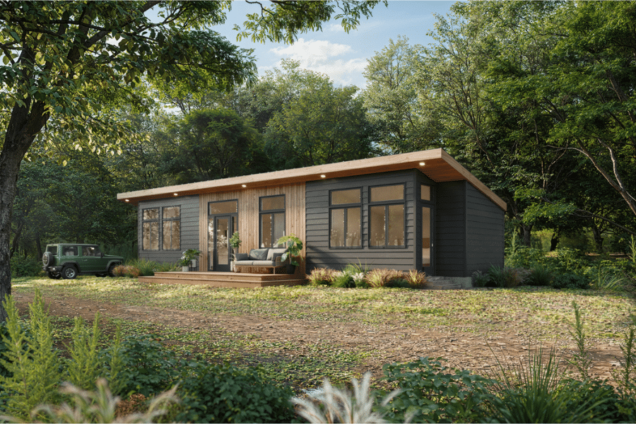 1 bedroom Sonoma ADU with black smart siding and wood paneling available in Minnesota