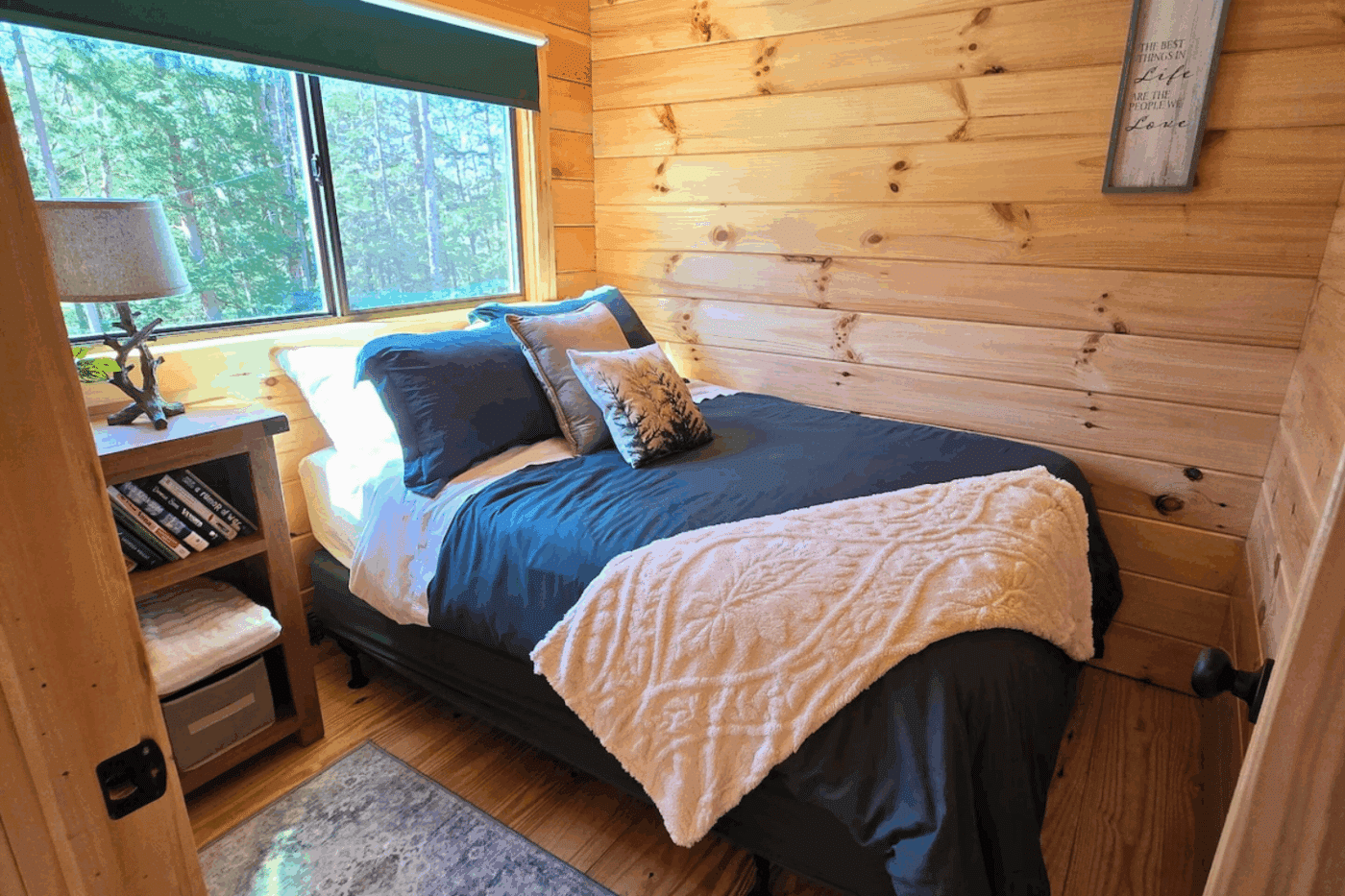 Secondary bedroom in Pinecrast park mode tiny home designed and built by Zook cabins with unit location in Bath NH