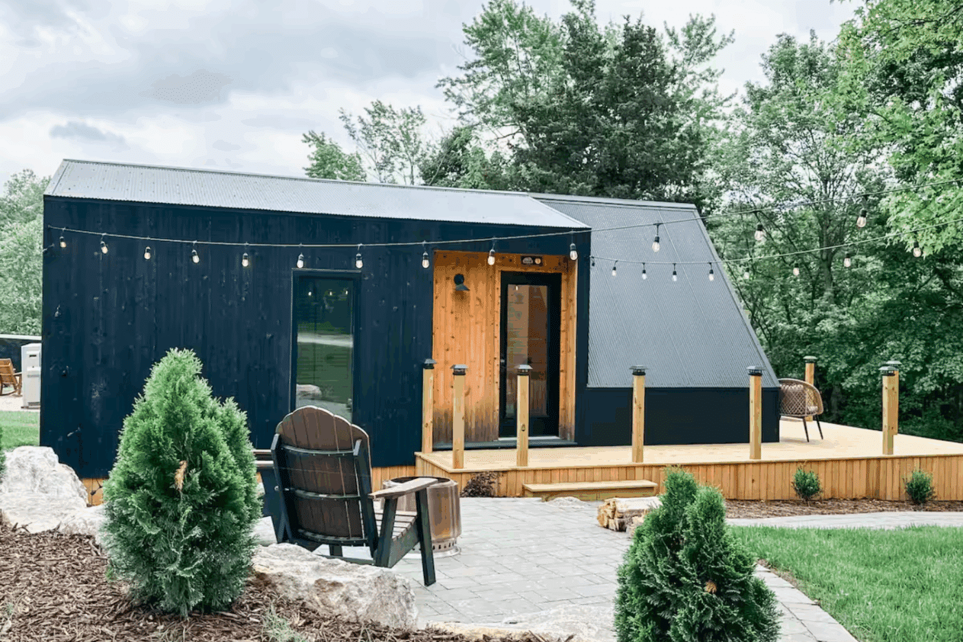 Harrison Arkansas A frame park model tiny home exterior in modern finish