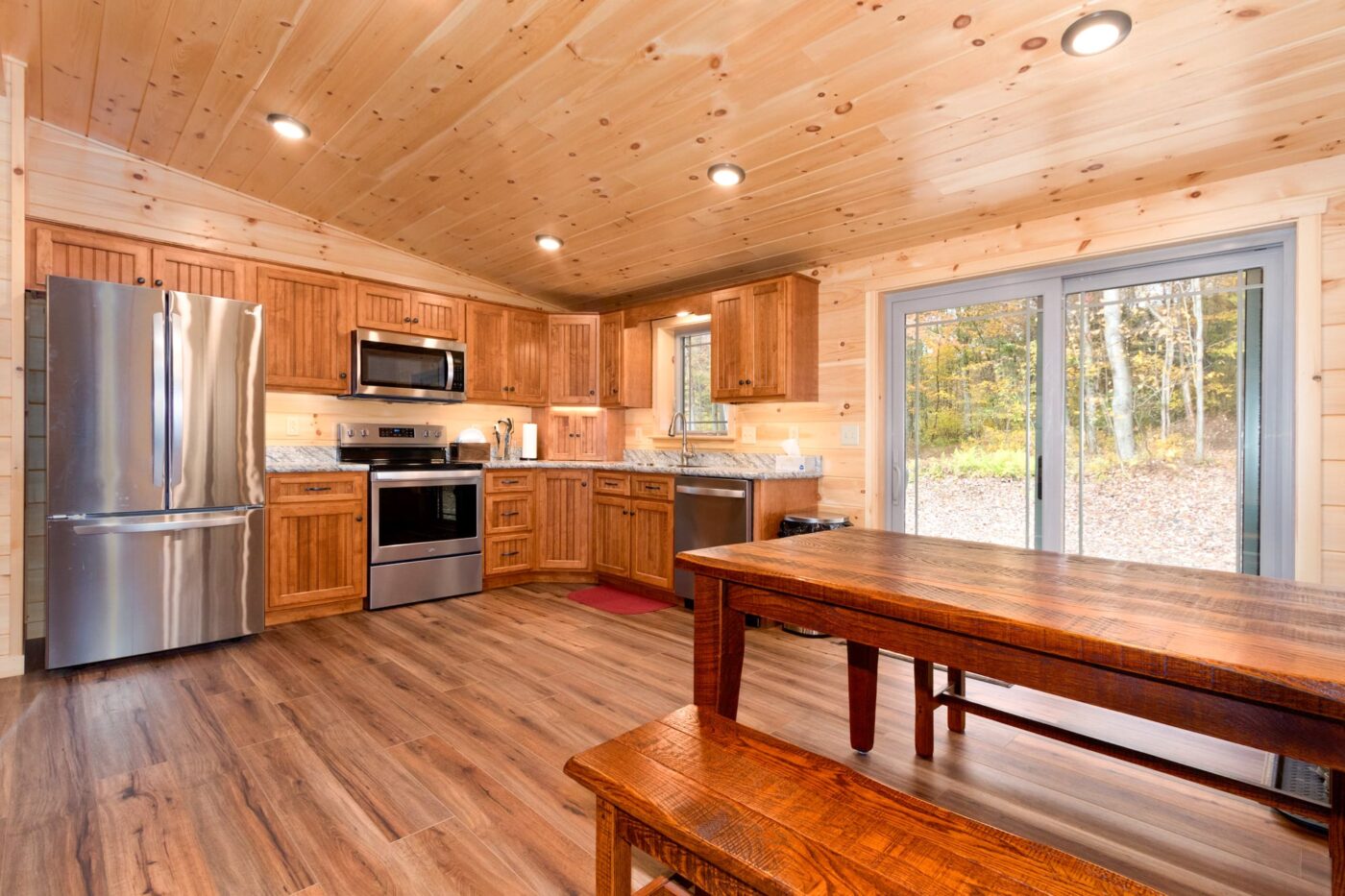 pioneer log cabin interior in Maine
