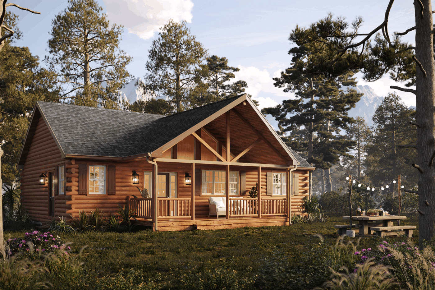 Log cabin modular homes for ECHO housing built by Psy Homes