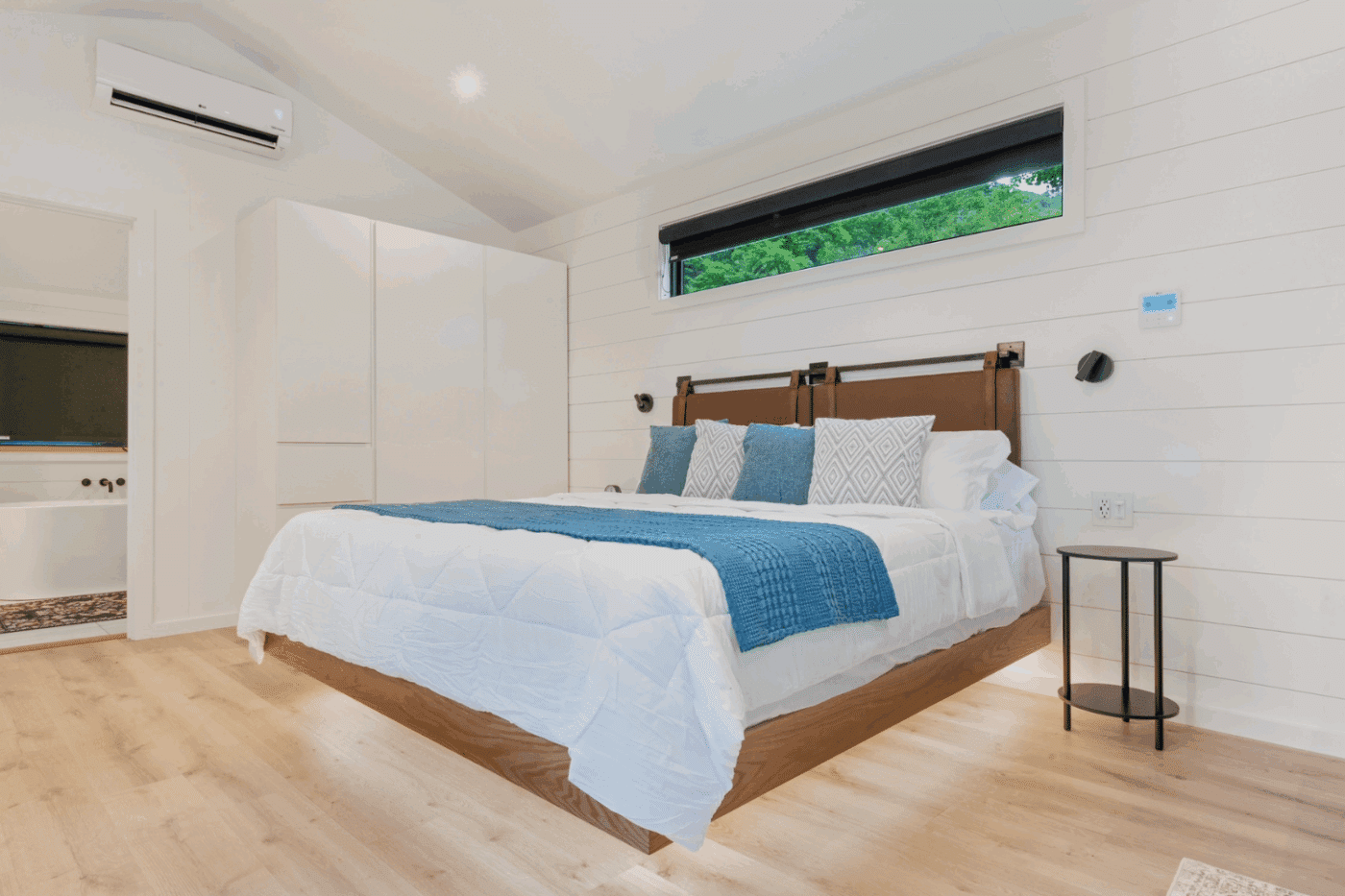 Bedroom A frame Studio park model tiny home Rushing Water 1 in Pond Eddy New York at at The Outpost Resort