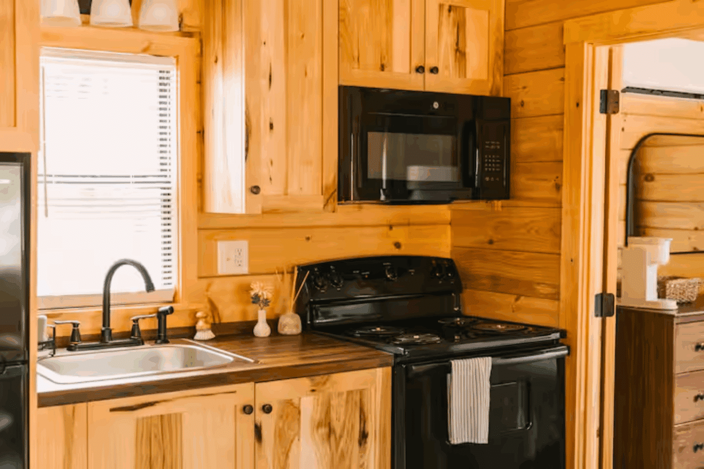 kitchen of park model tiny home built and designed by Psy Homes in Friedens Pa
