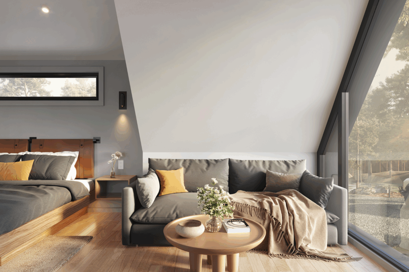 Inside the A frame Studio park model home