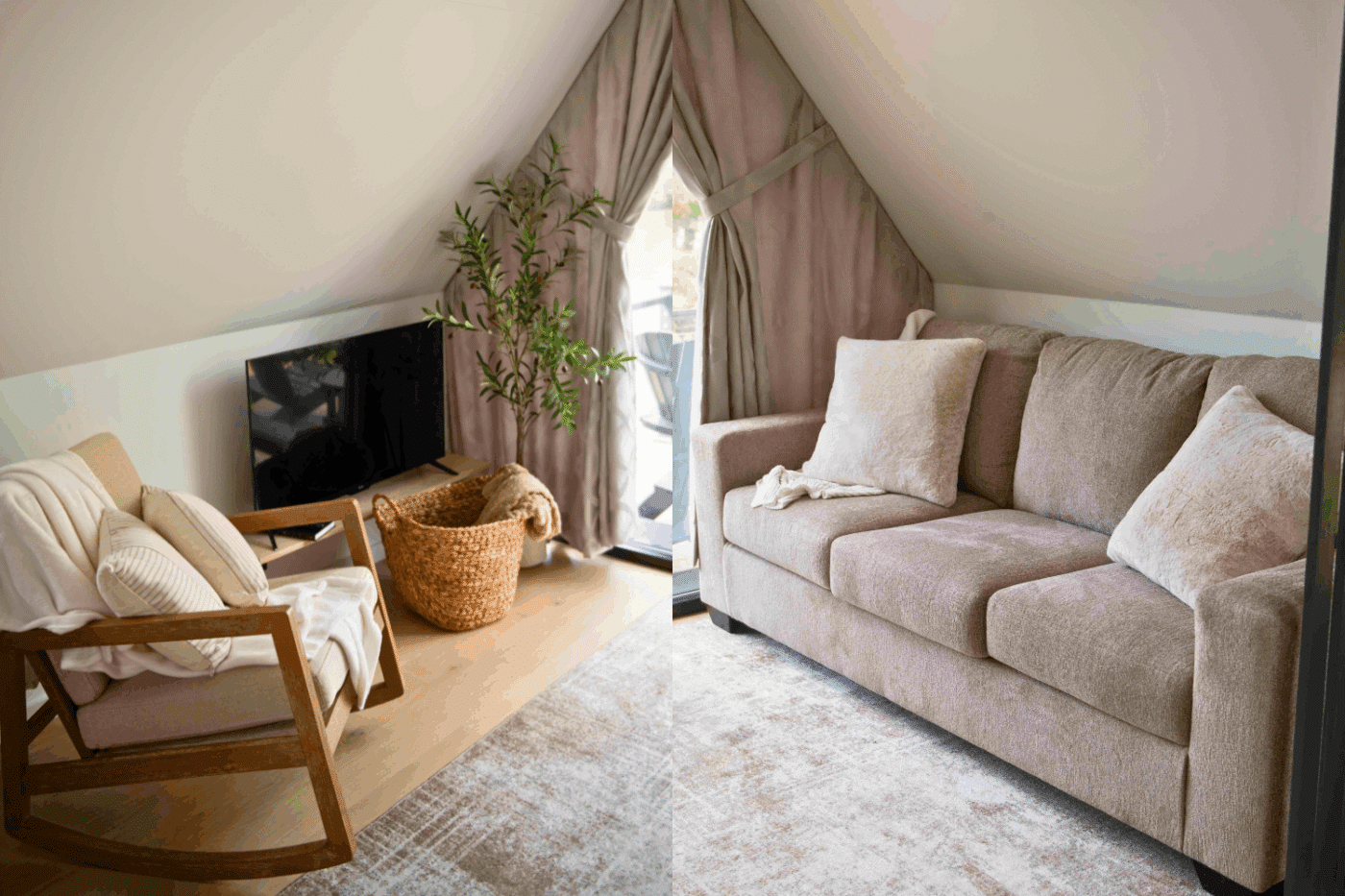 A Frame park model tiny home built by Zook Cabisn in New holand pa living room space