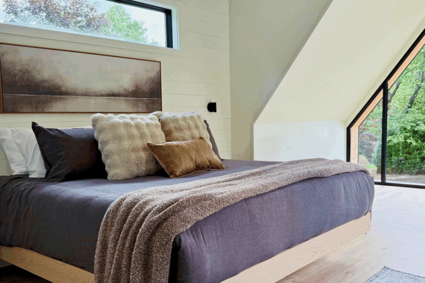 Bedroom in A Frame Studio Park Model Valley Bear Farms