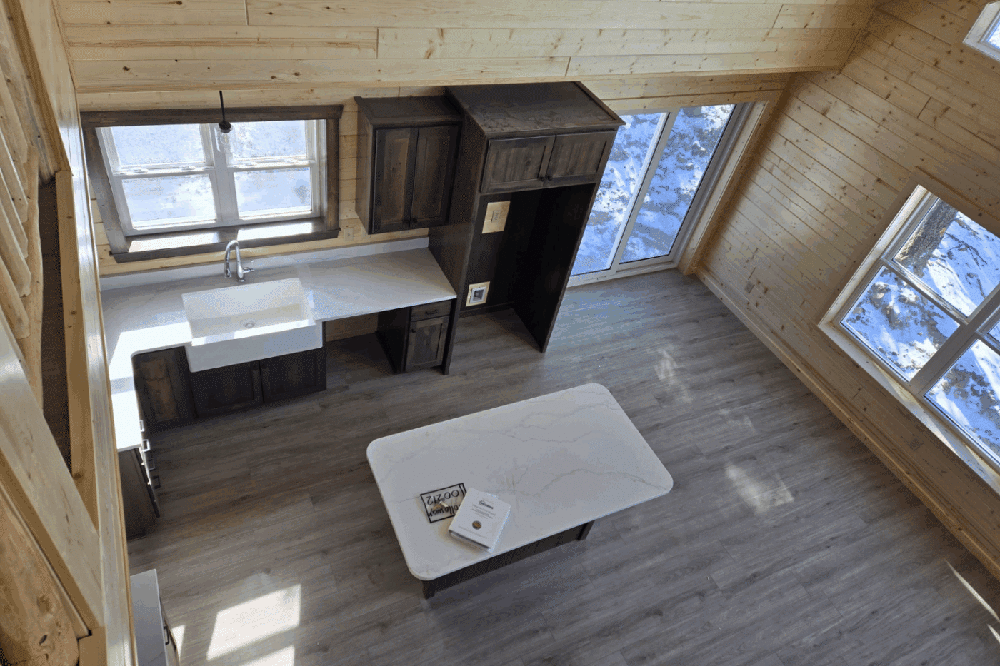 Kitchen in 30x48 Glacier in Holloway Angel Fire NM built and delivered by Psy Homes