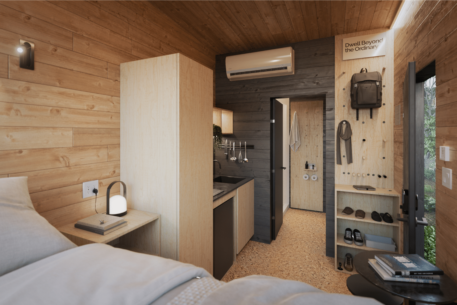 Inside The Nook Studio park model with kitchen