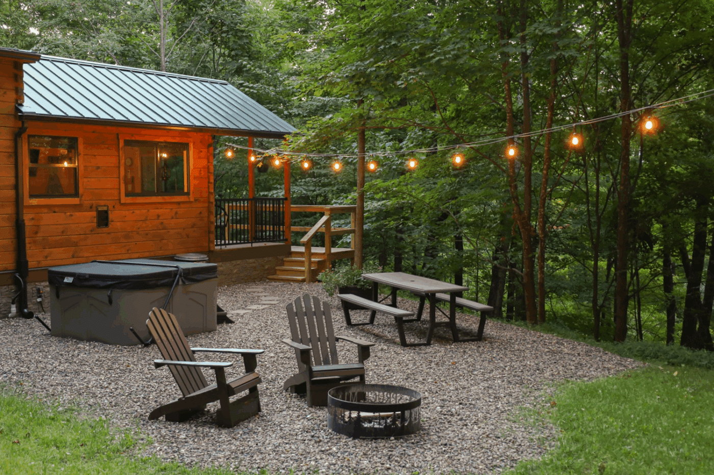 outldoor hospitalality area of Aspen park model tiny home in Riverton West Virginia built and designe dby Psy Homes