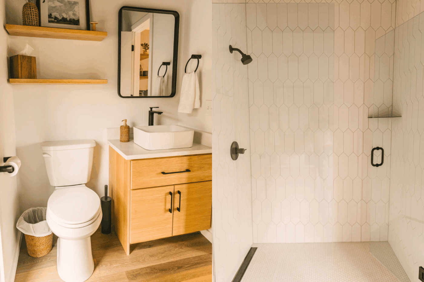 Bathroom of Custom built Alpine park model tiny home built and designed by Psy Homes