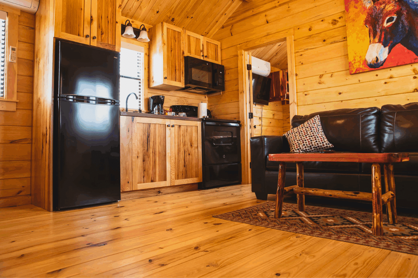 living room and kitchen of Pinecrest Big Texan RV Ranch