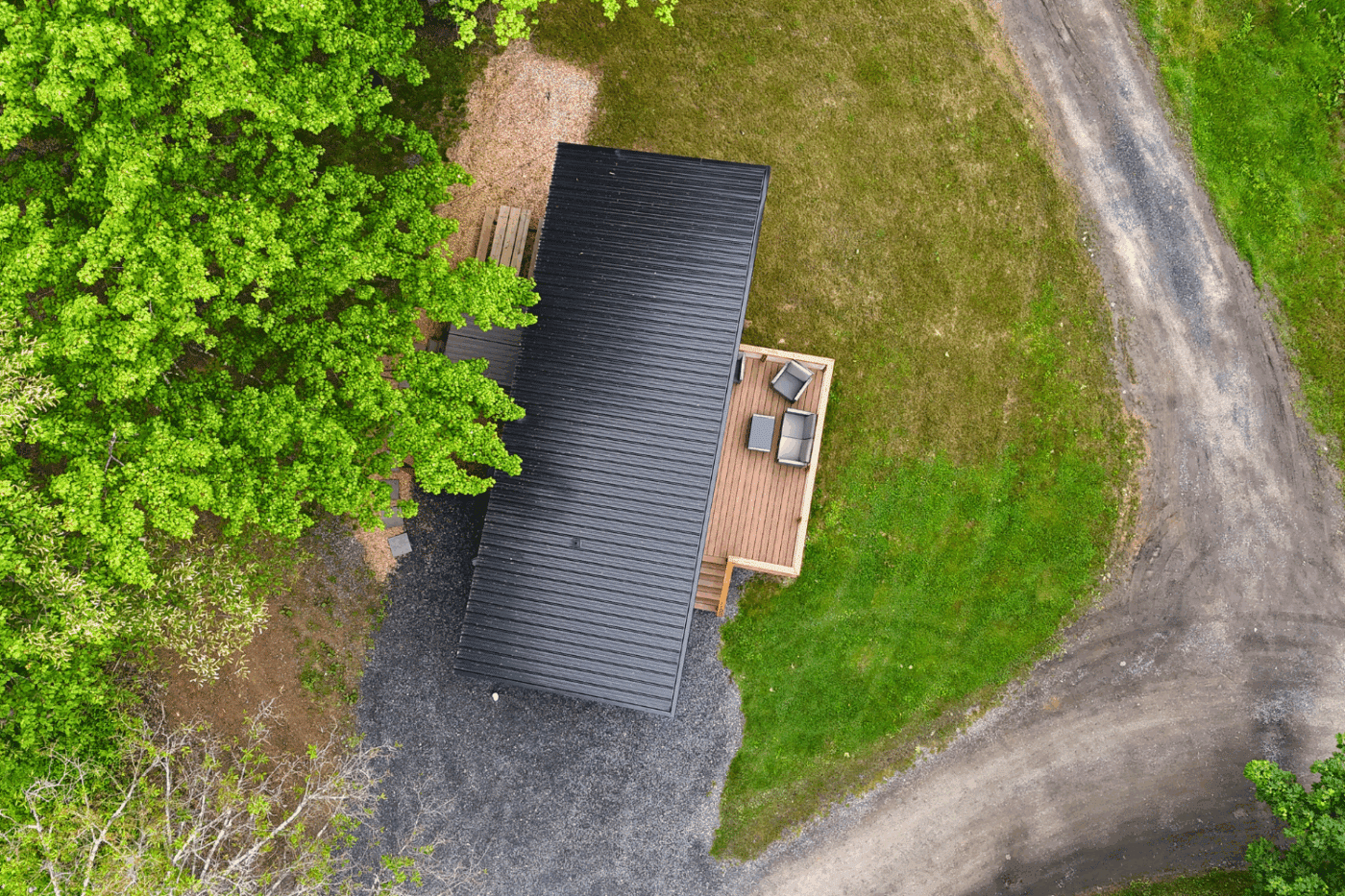 overhead view of Alpine park model tin yhome built and designed by Psy Homes in Milroy Pa
