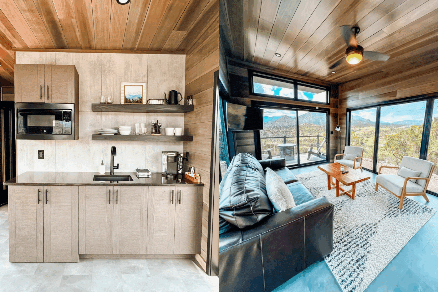 kitchen and living room of Cañon City Colorado Rockwood The Overlook 2 at royal gorge RV park