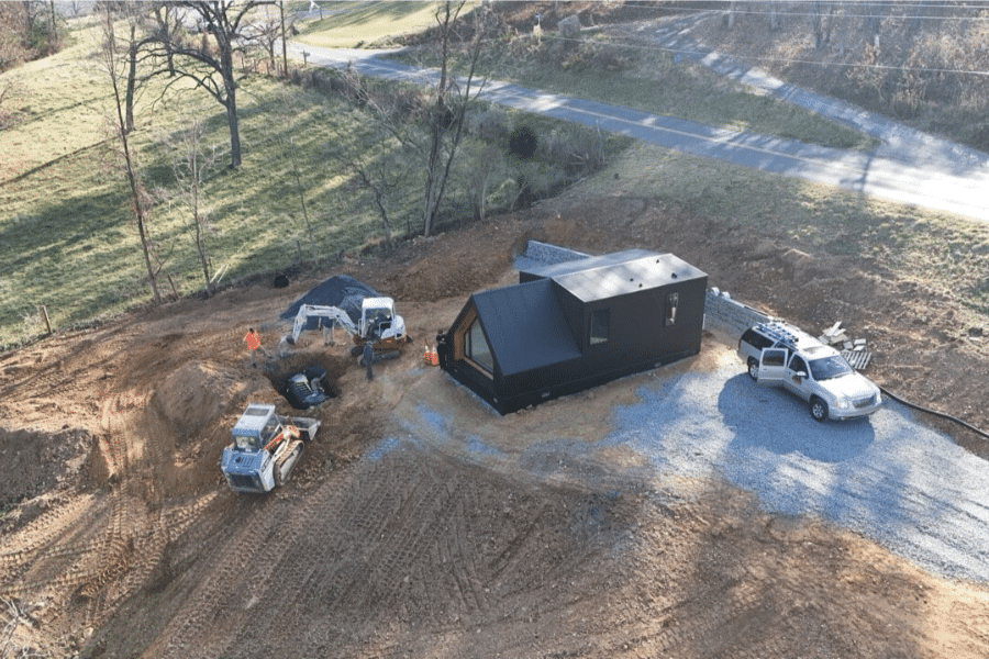 black a frame ADU being built by Psy Homes in Stanley VA