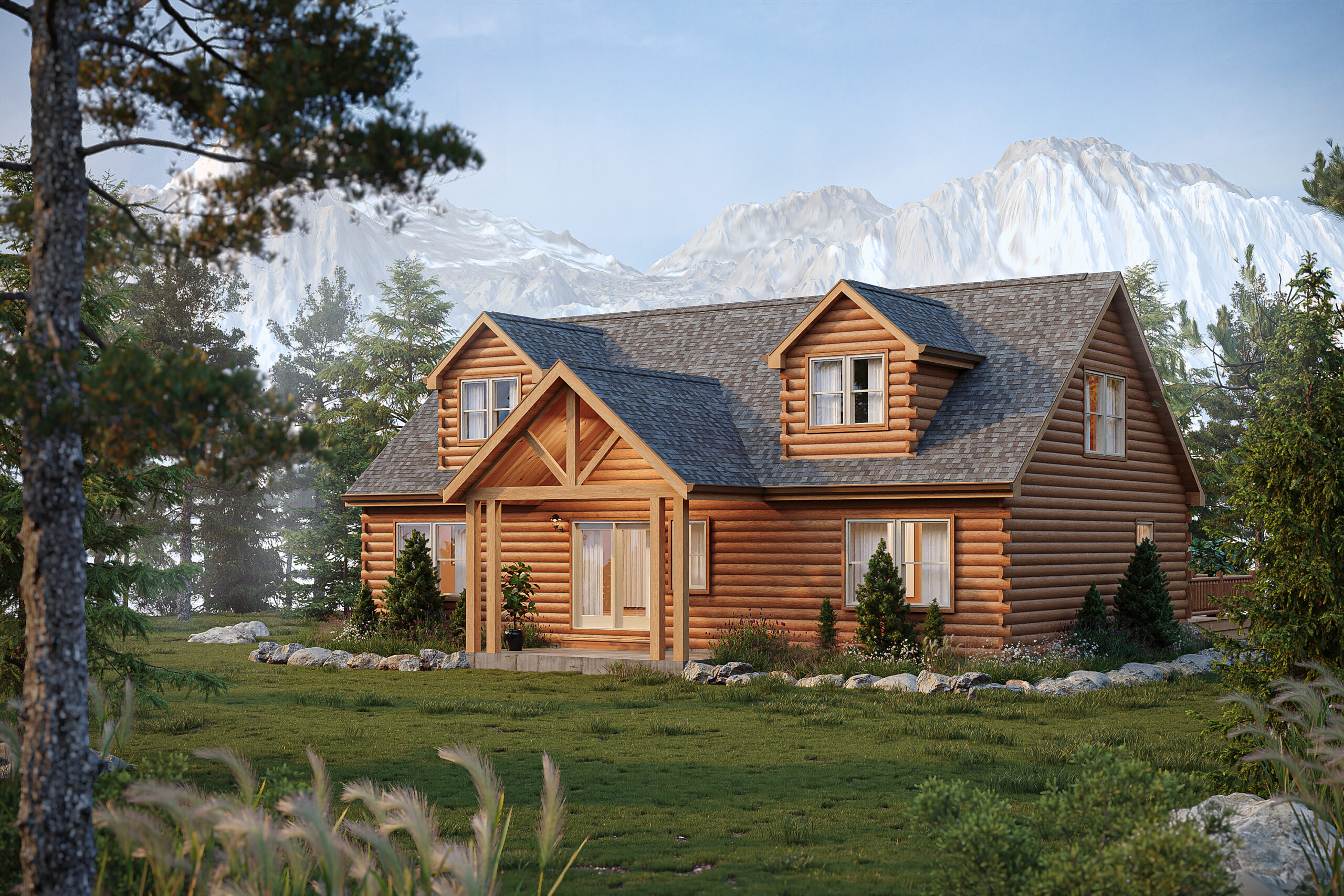 Canyon lodge log cabin created by modular cabin builder Psy Homes