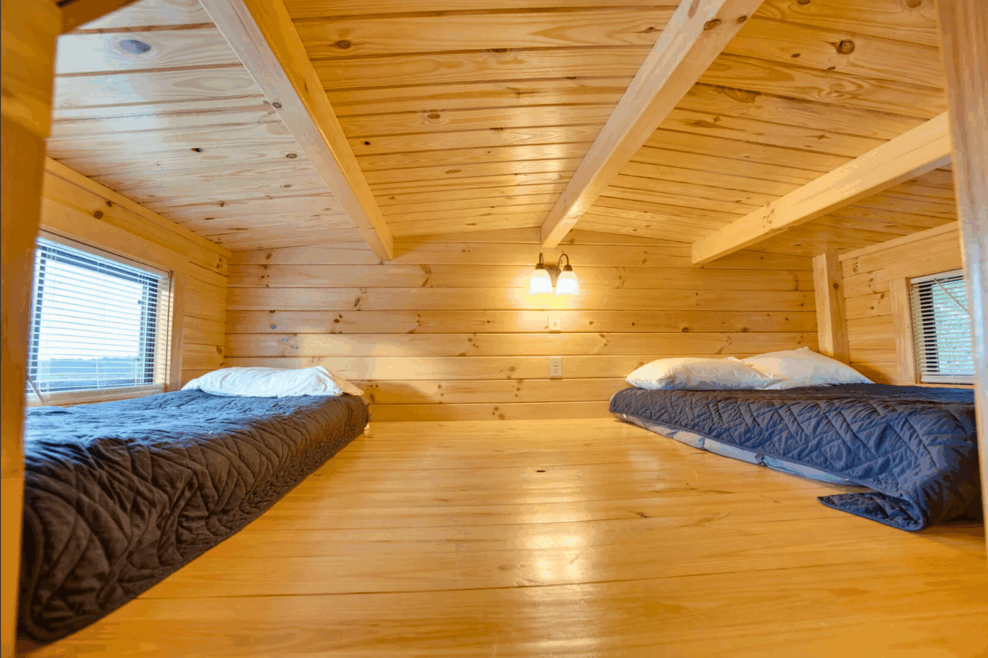 Lofted Sleeping area in Pinecrest park model tiny home in Warfordsburg Pa built and designed by Psy Homes
