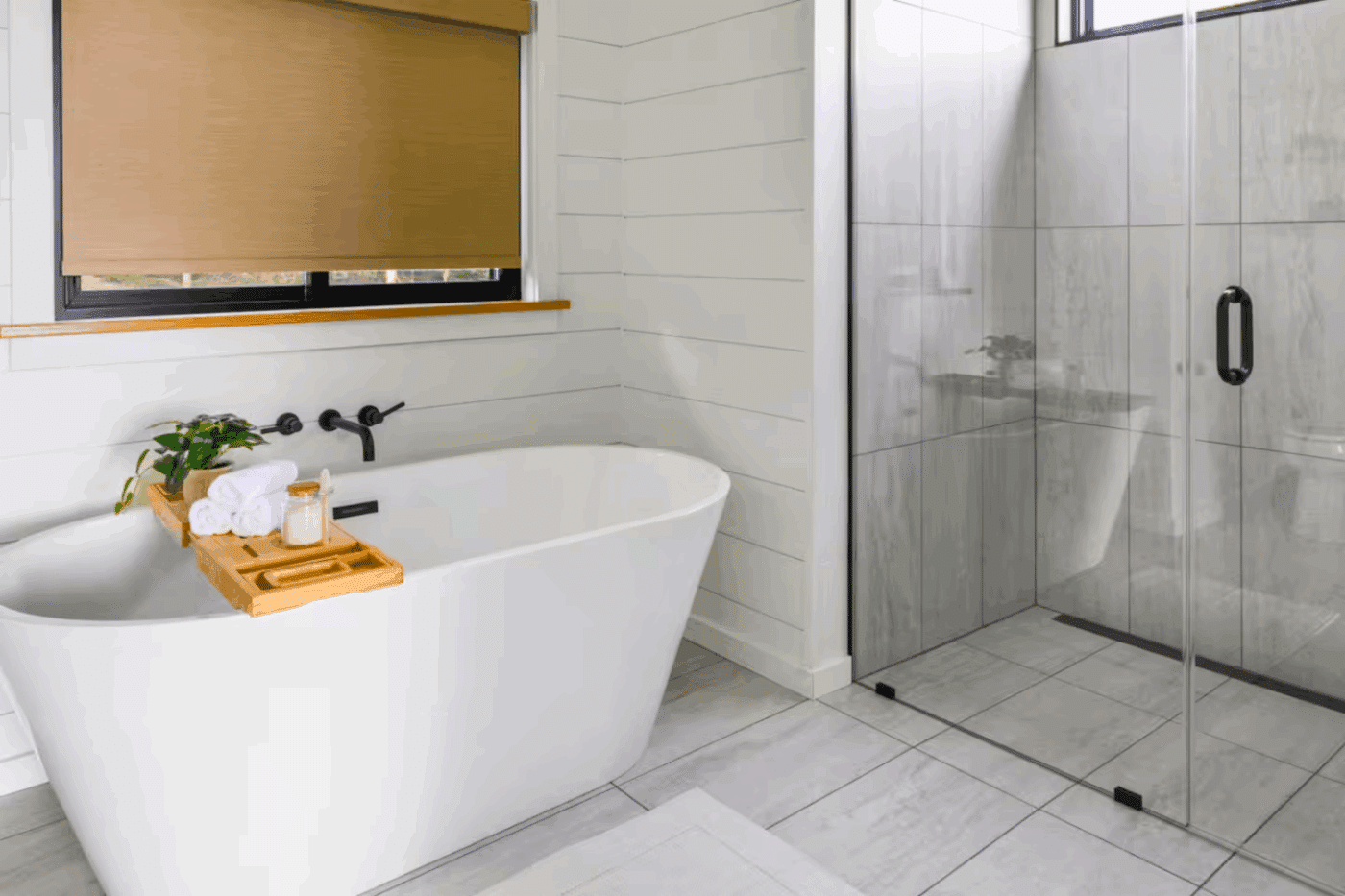 Luxury soaking tub in A frame studio park model tiny home in Shippenville Pa