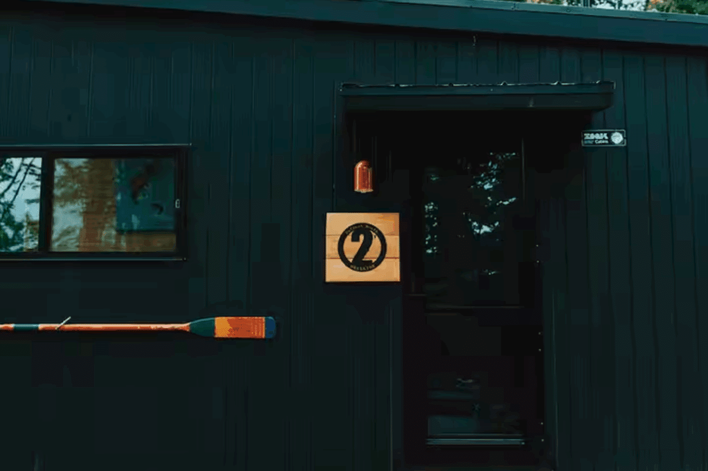 entry to Nook Studio peak park model tiny home in boyne michigan Retreat North cabin 2