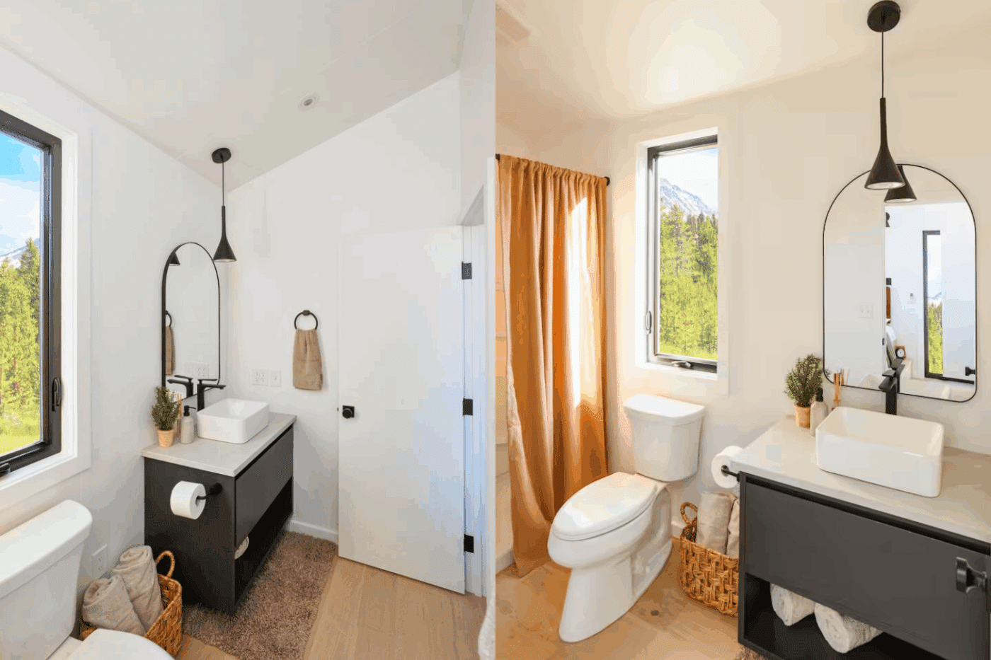 Luxury bathroom in A frame park model tiny home built and designed by zook cabins