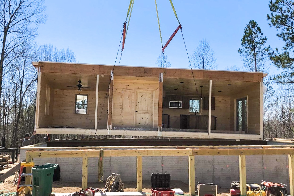Modular Cabin Section being set in Woodford VA