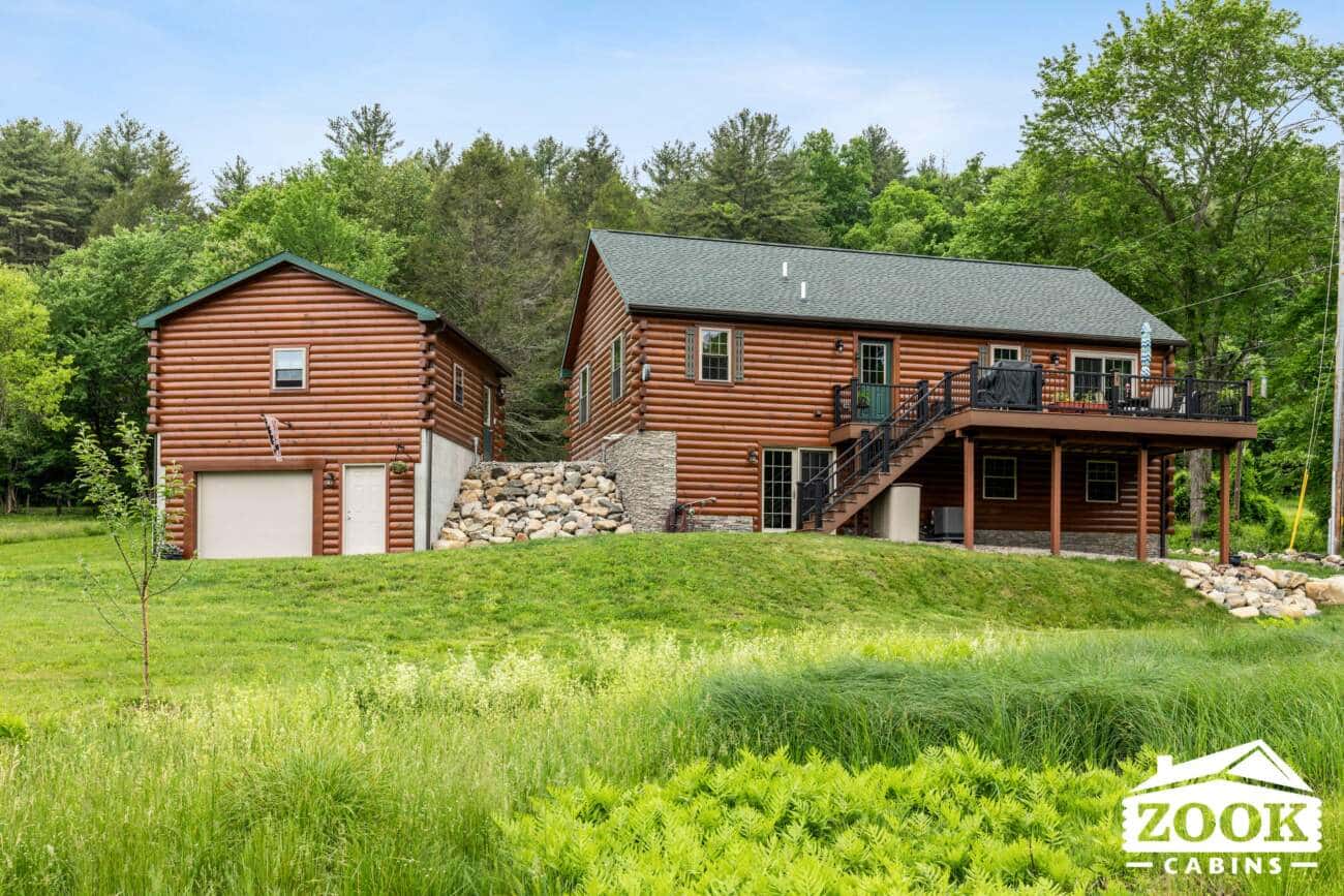Back elevation 26x44 Frontier Log Cabin in Monson MA