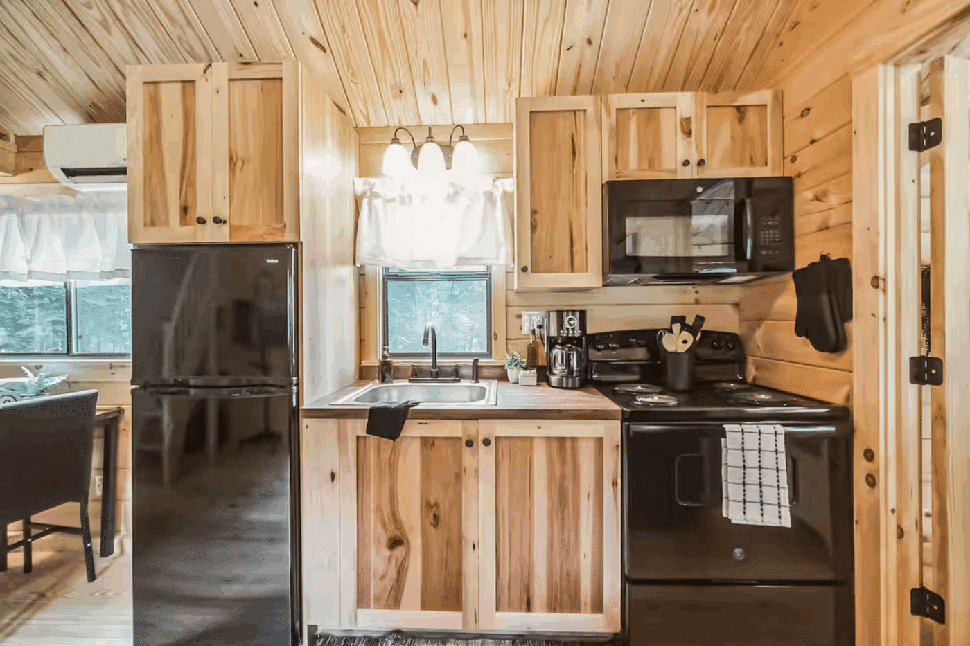 kitchen with full sized cooking area in Pinecrest park model tiny home built and designed by Psy Homes in Lancaster Pa
