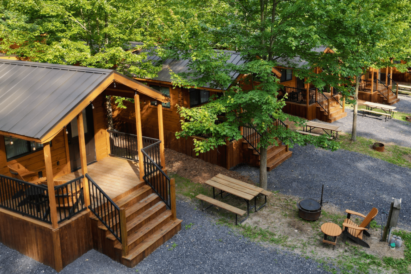 park model cabins with front porches built by Psy Homes