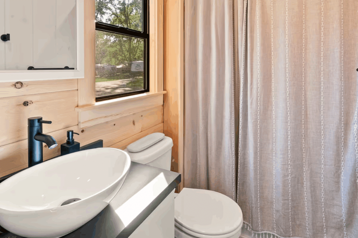 Bathroom of Pinecrest park model tiny home built and designed