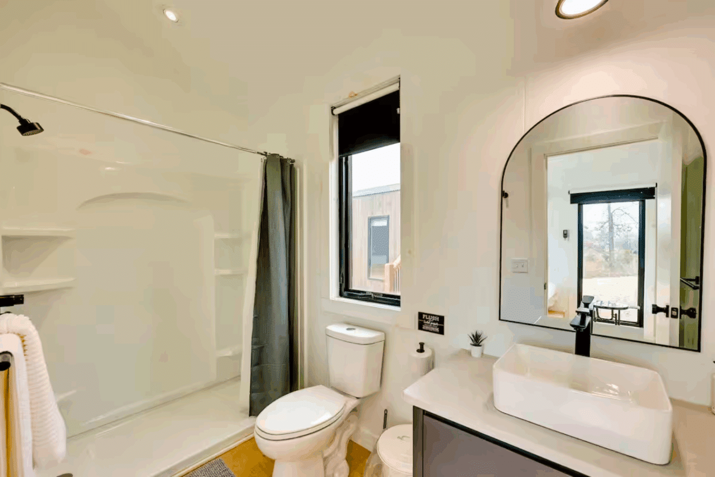 Broken Bow OK Bathroom of A frame park model tiny home built and designed by Psy Homes