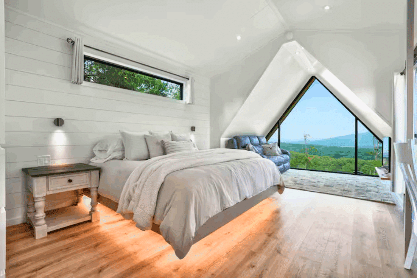 A frame studio park model tiny home common area built and designed by Psy Homes