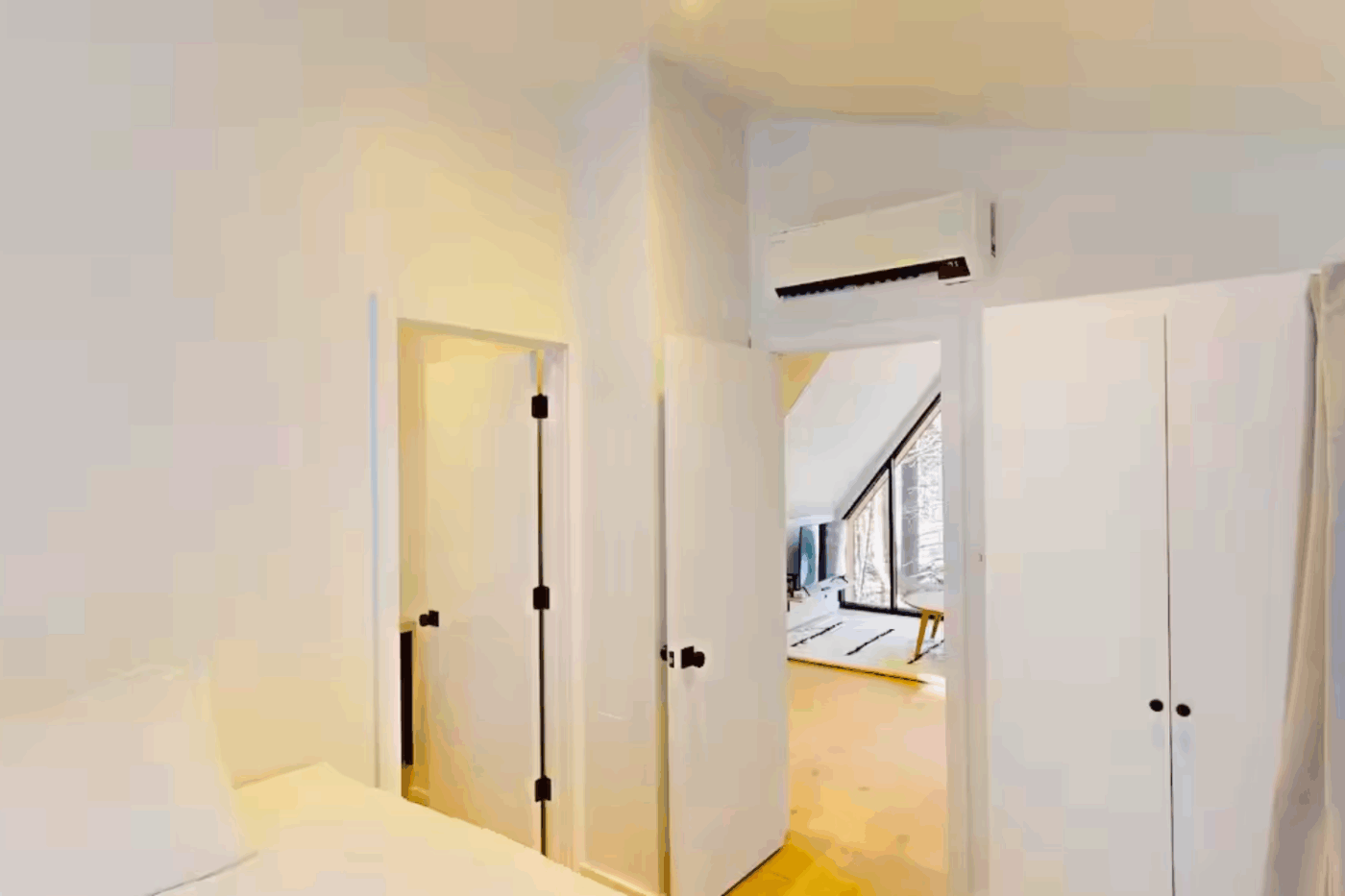 Wiscasset Maine A frame park model tiny home with large comfortable bedroom built and designed by Psy Homes