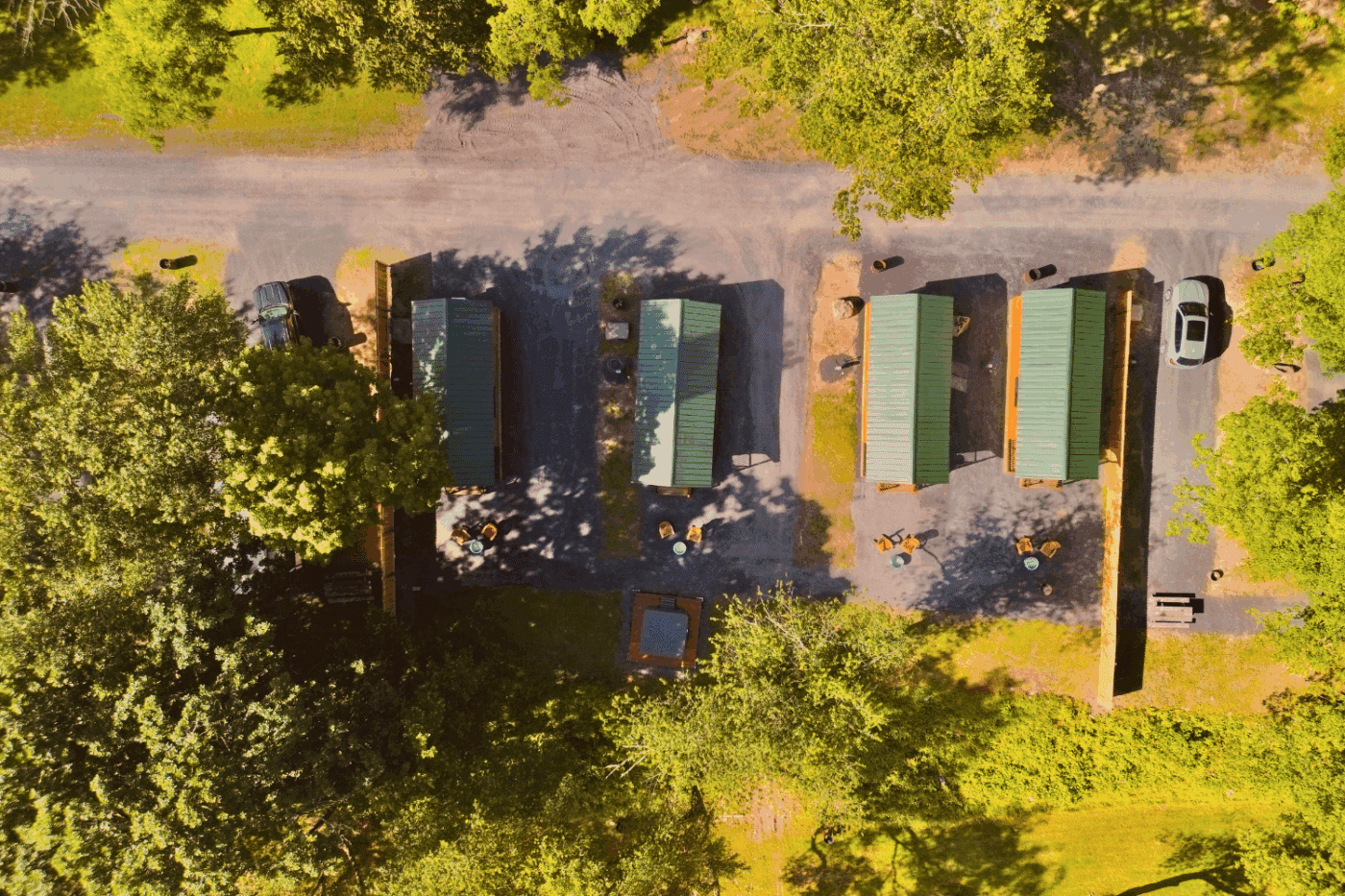 Log Studio park model tiny home in Pond Eddy New York at The Outpost Resort site