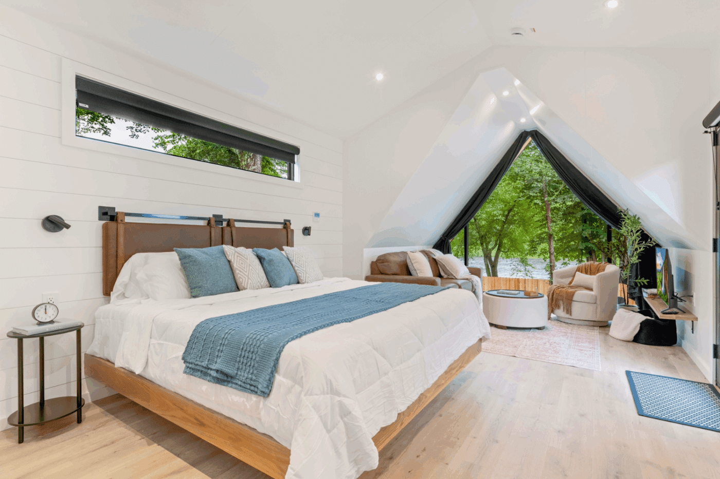 common area of A frame studio park model Rushing water 1 in Pond Eddy New York at The Outpost Resort