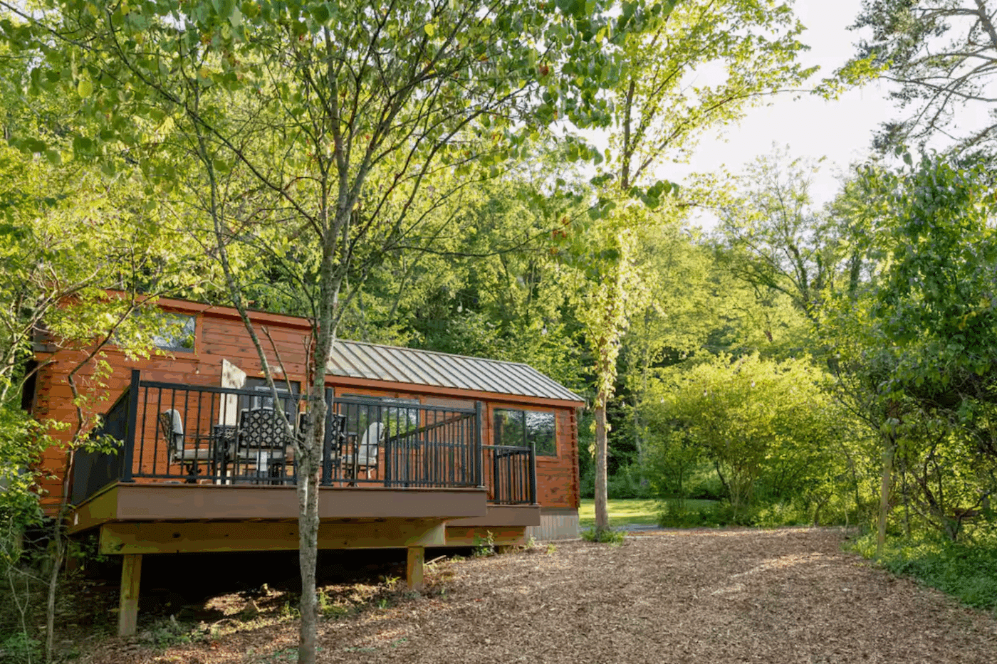 Pinecrest park model tiny log cabin home in James Creek Pa