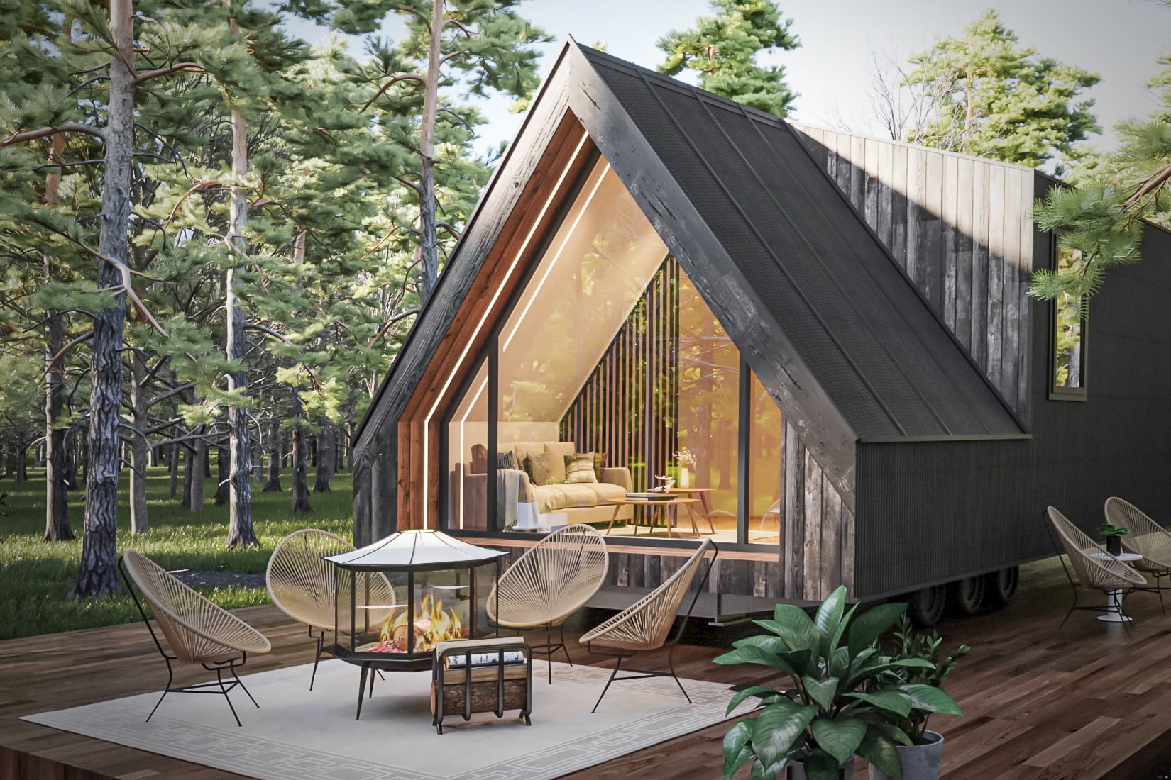 an A-Frame Park Model tiny home from zook cabins in the woods in Louisiana