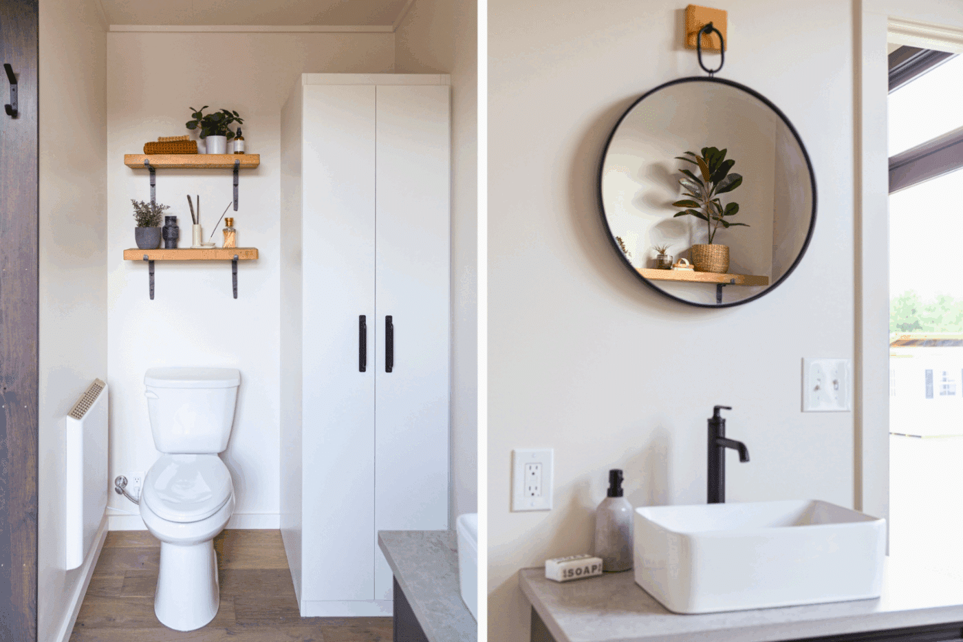 bathroom and vanity area of Alpine park model tiny home