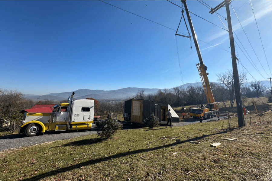 A frame ADU being assembled on site