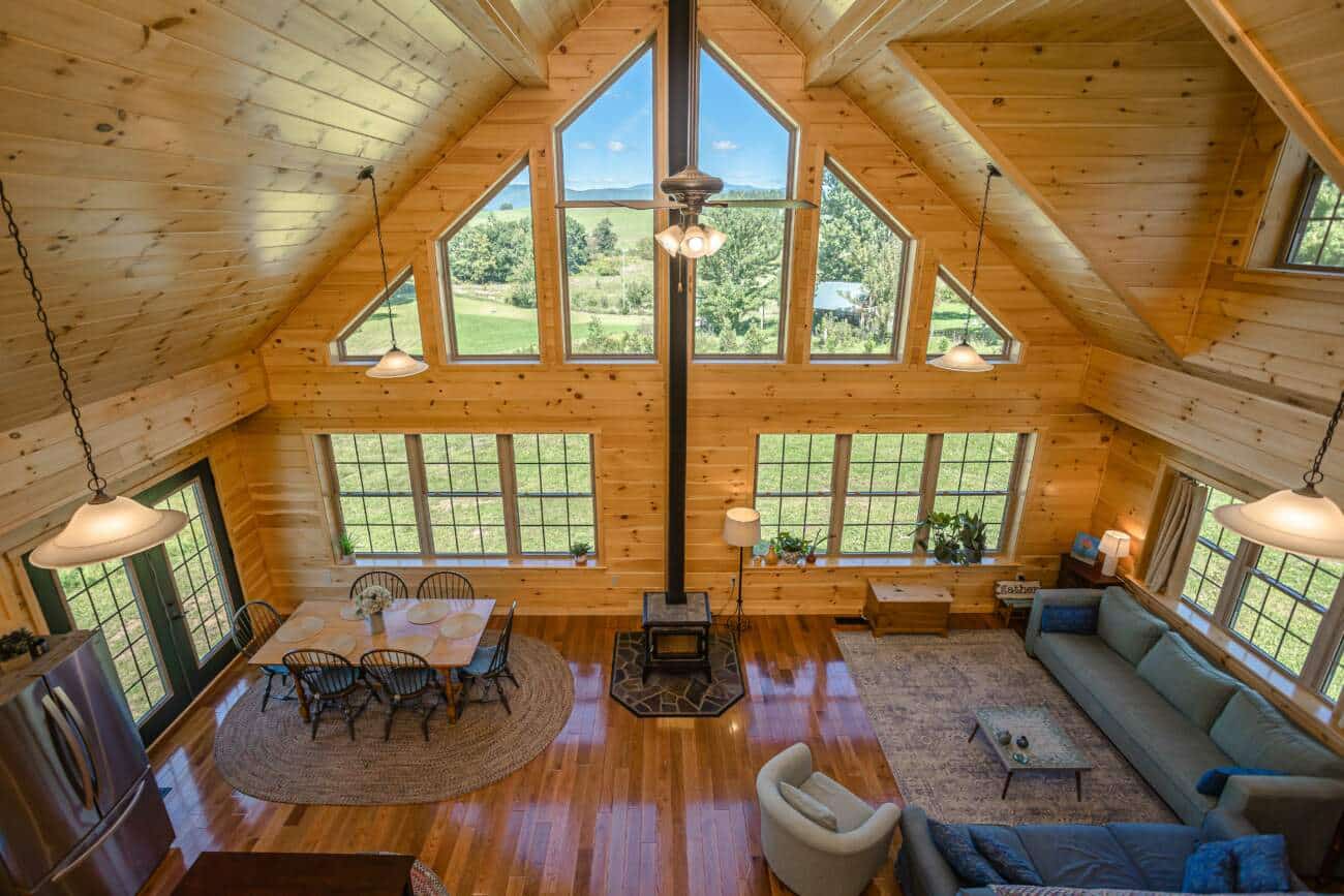 Vista Glass Windows on Gable of Log Home in Middlebrook VA