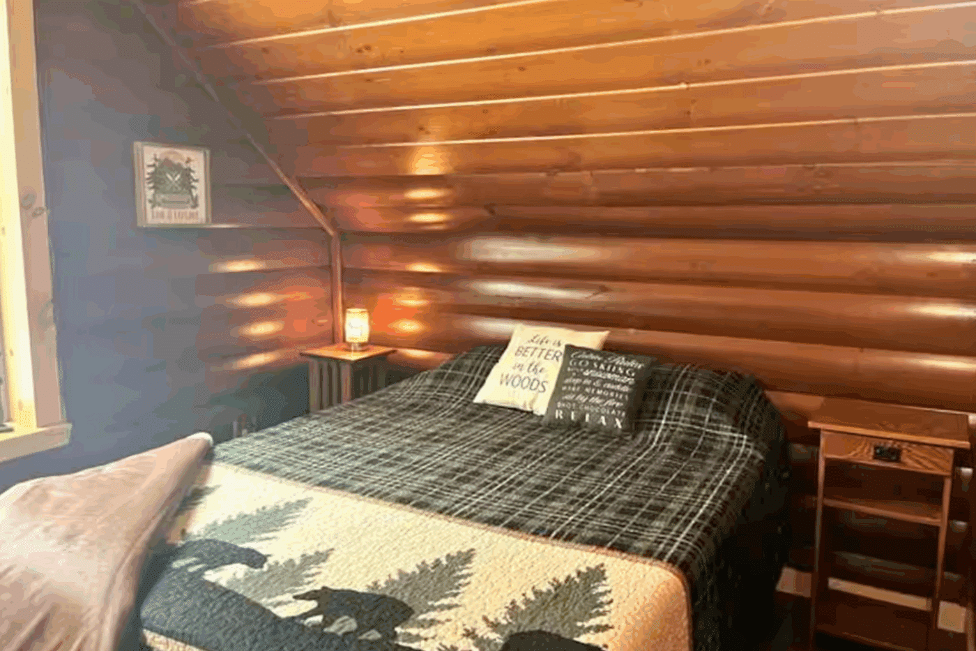 customer finished loft of Mountaineer deluxe log modular cabin in Old Forge New York
