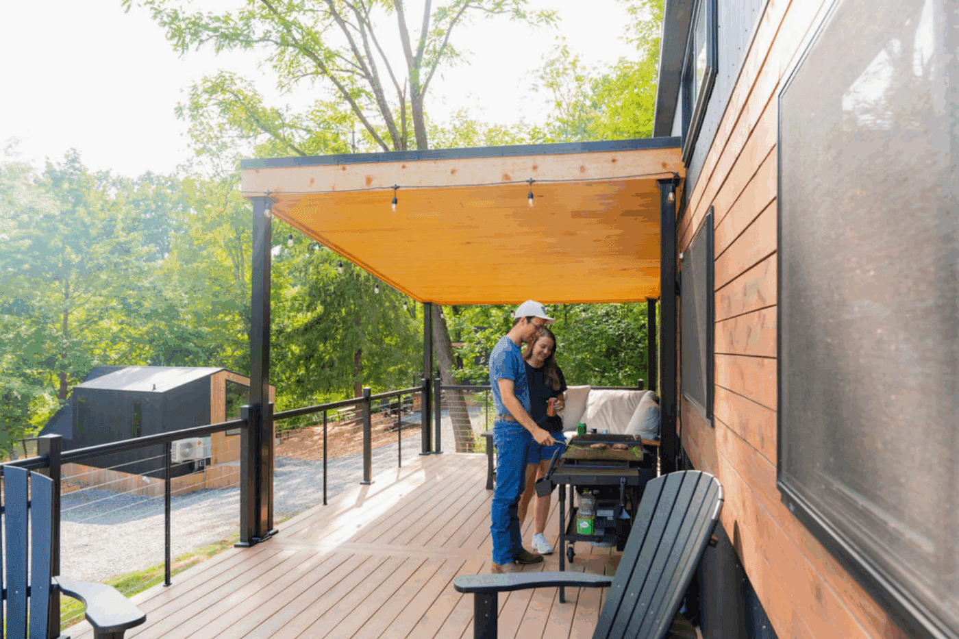 outdoor grilling area of park model tiny home in Alexandria Pa Cascade site 15