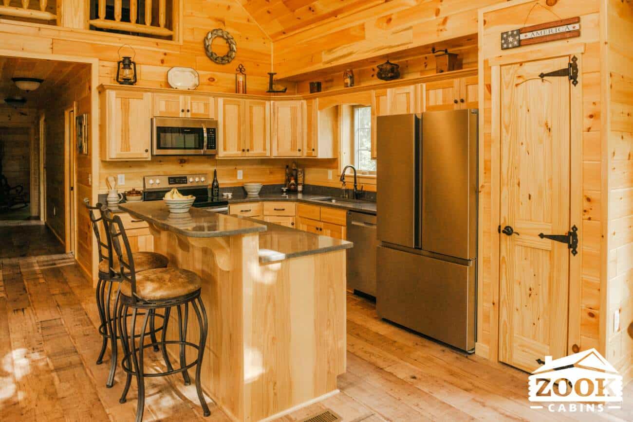 Glacier Log Home in Stroud OK kitchen and island