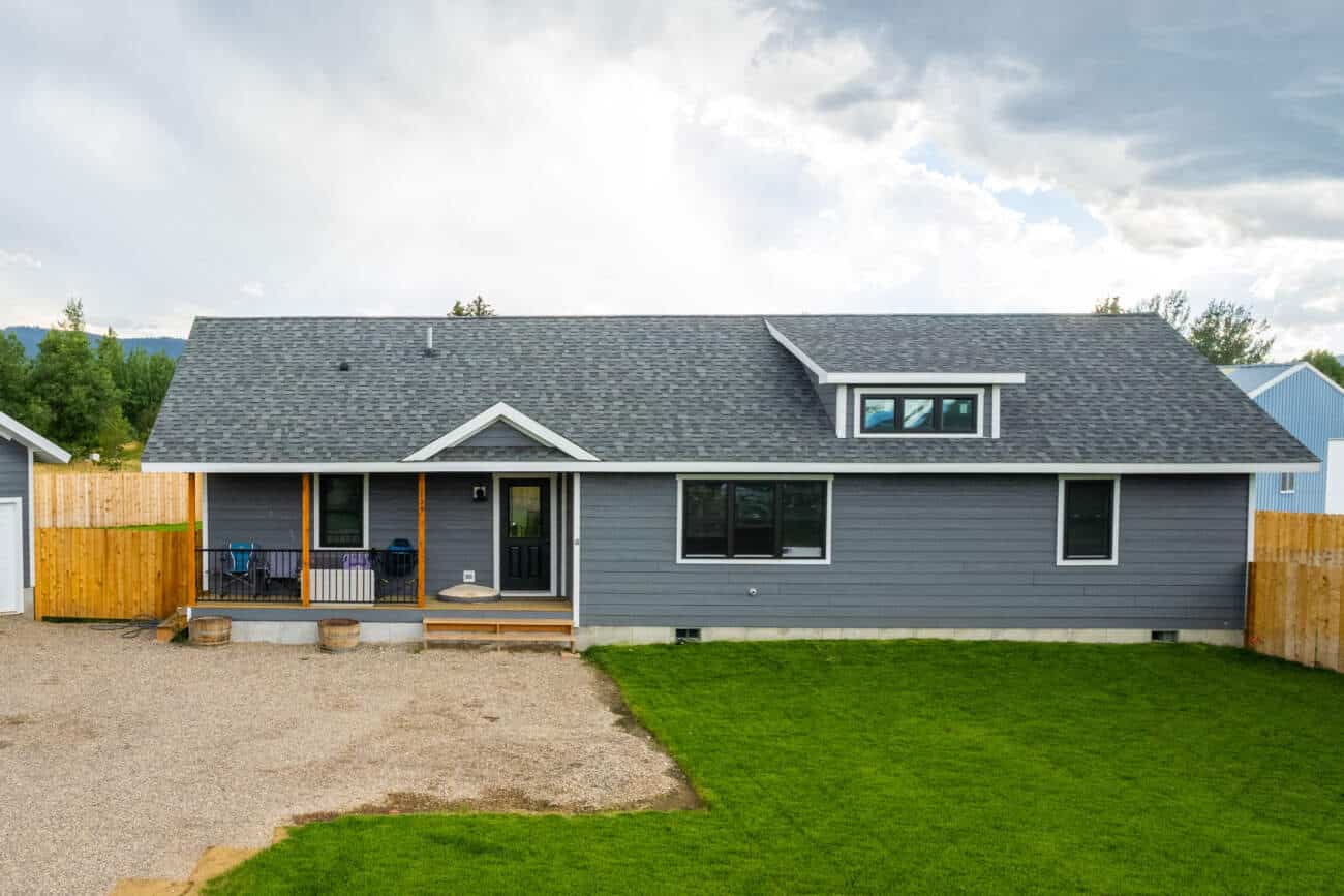 Modern Home with black windows in victor ID
