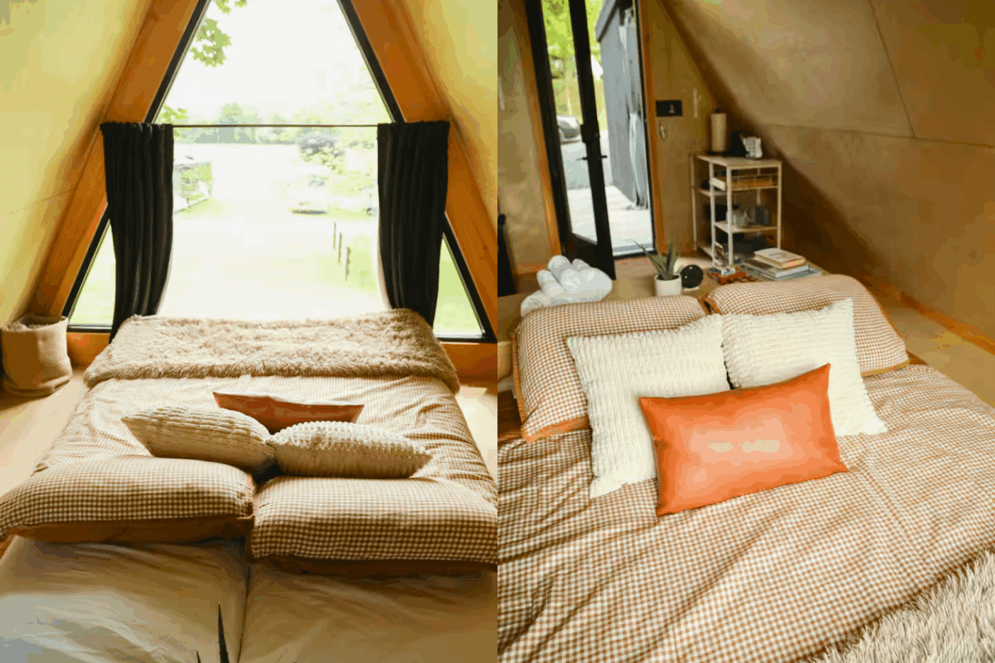 sleeping area of vista glamping pod in Bellefonte Pa