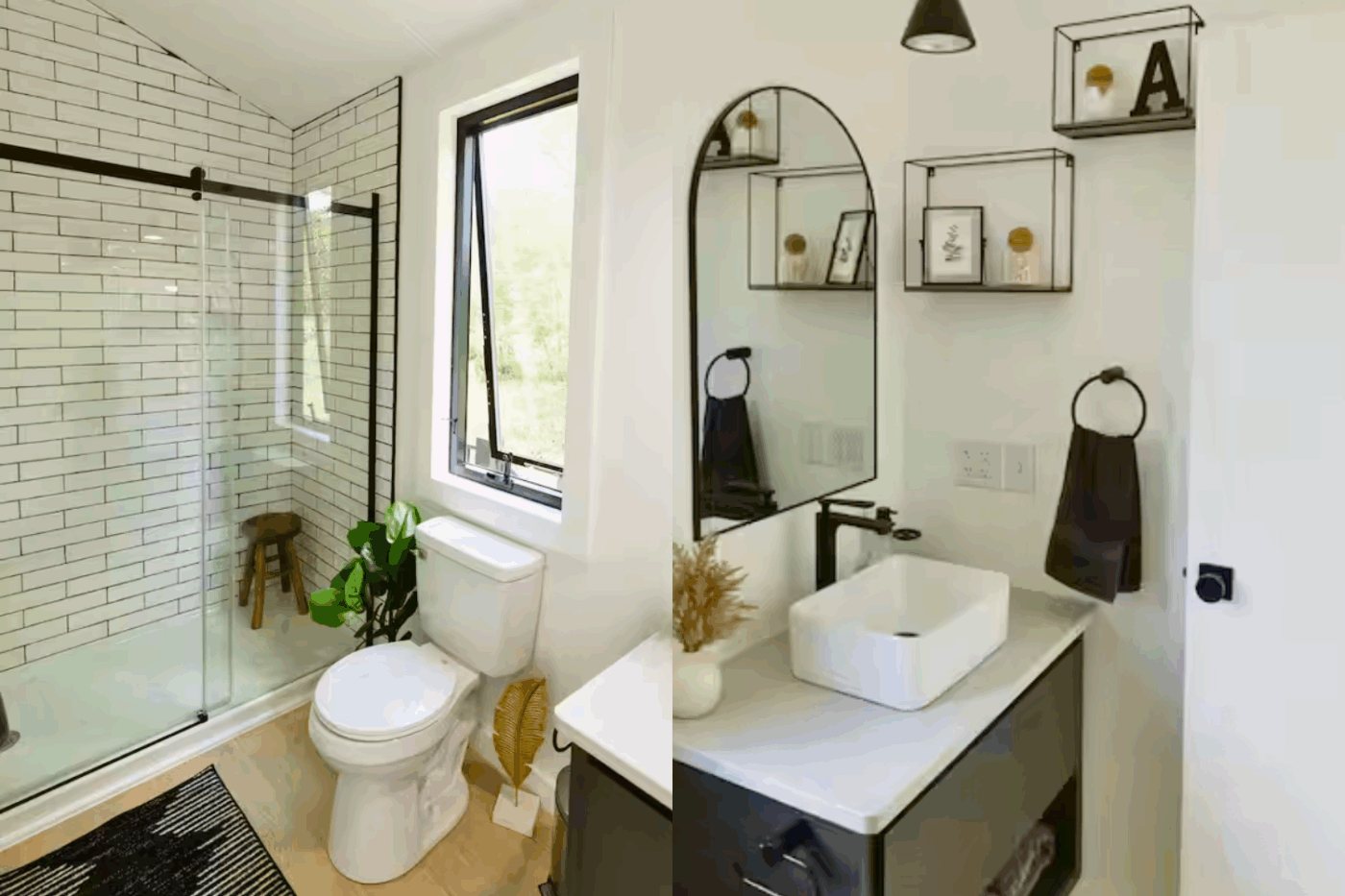 modern bathroom in a frame tiny home built by Psy Homes located in Logan Ohio