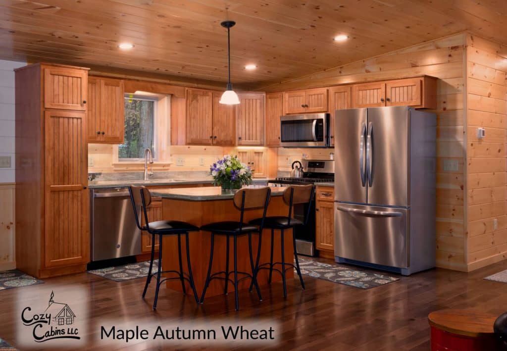 Autumn wheat cabinets for Your Log Cabin