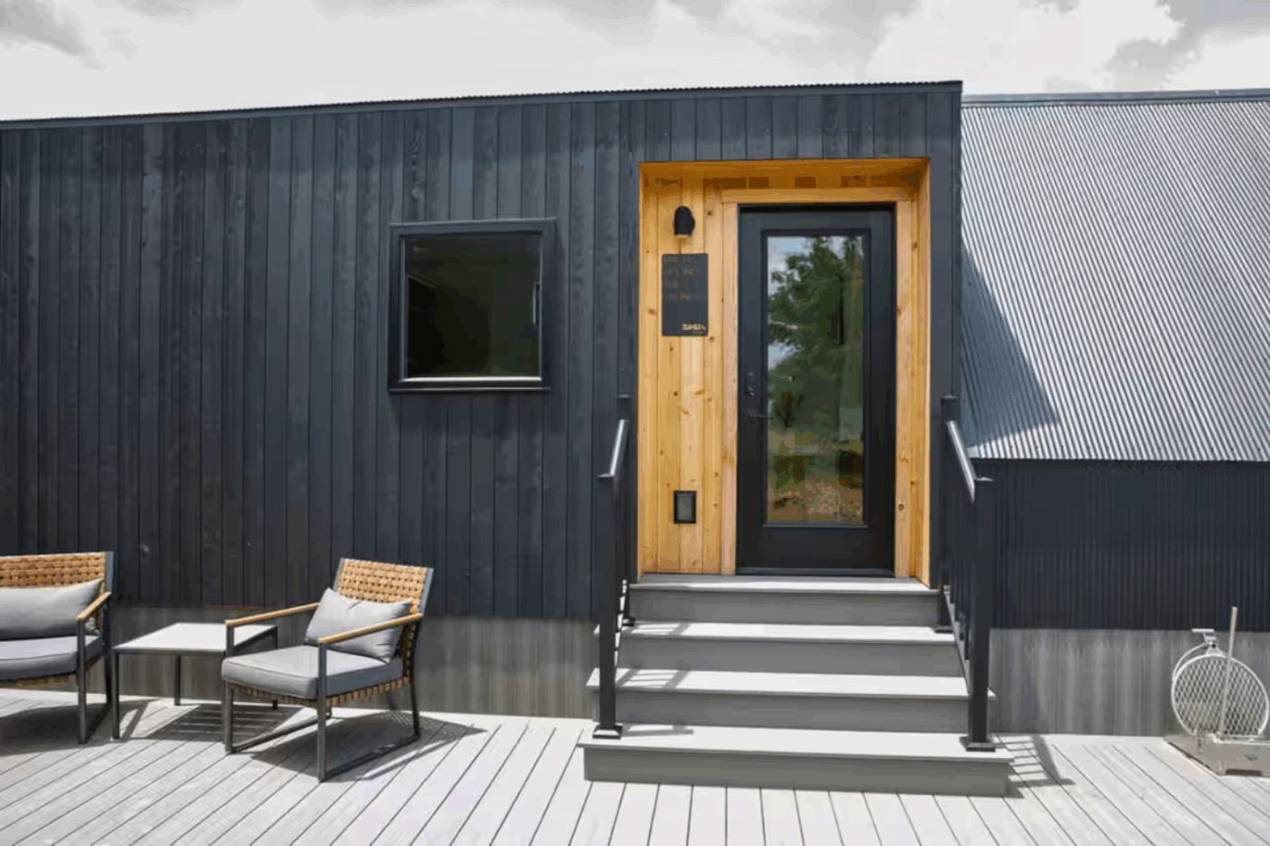 Entry to A Frame studio park model tiny home in memphis missouri